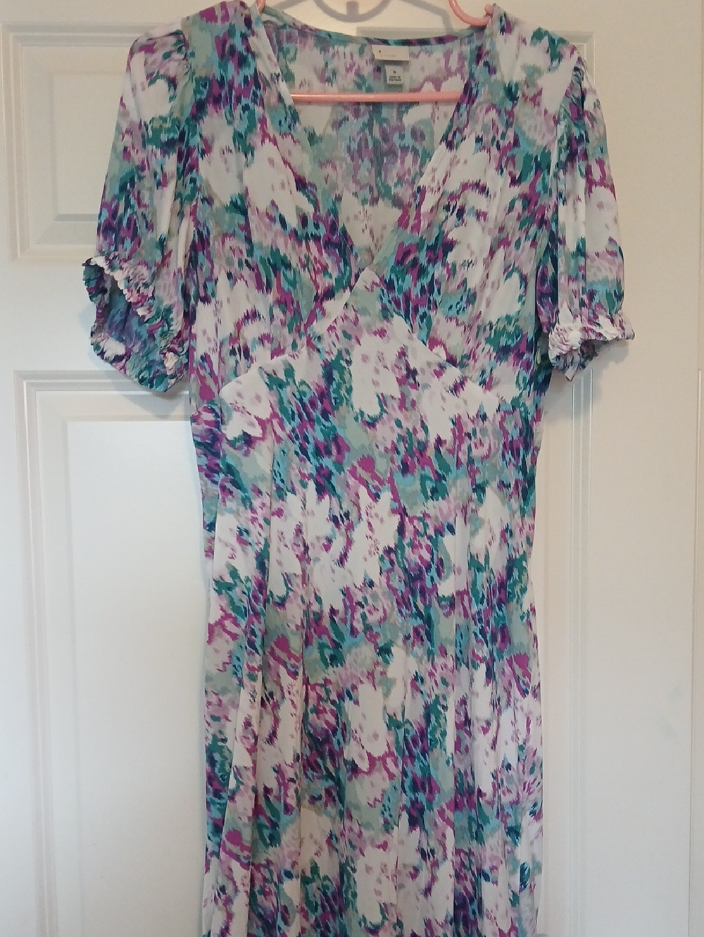 A New Day White Floral Midi Dress with Teal & Purple Accents
